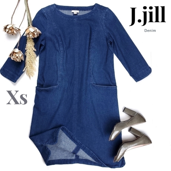 New J. Jill Denim Sheath Chambray Midi Dress Size XS - Picture 1 of 14